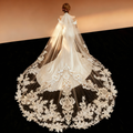 Veil&Vow Luxury Cathedral Wedding Veil - Handcrafted Lace Embroidery Ivory Tulle Bridal Veil
