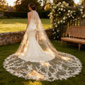 Veil&Vow Cathedral Length Bridal Veil - Sheer Tulle Wedding Veil with Intricate Floral Lace Appliqué