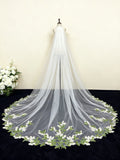 Veil&Vow Luxury Cathedral Length Bridal Veil -  Green Leaf Embroidery