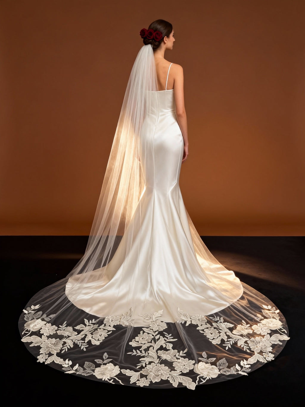 Veil&Vow Ethereal Floor-Length Floral Embroidery Bridal Veil