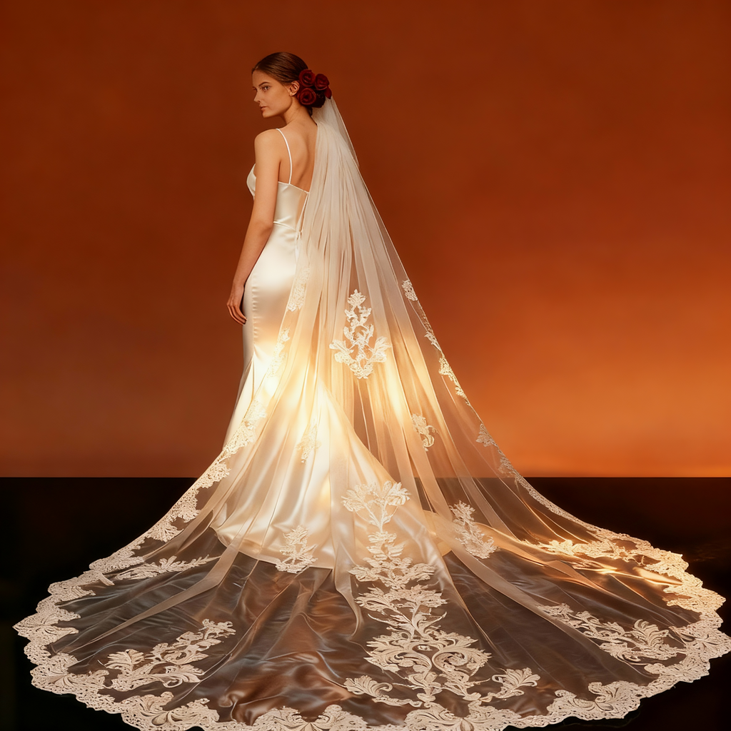 Veil&Vow Luxury Cathedral Length Bridal Veil | Elegant High-End Bride Veil for Luxe Wedding Ceremonies