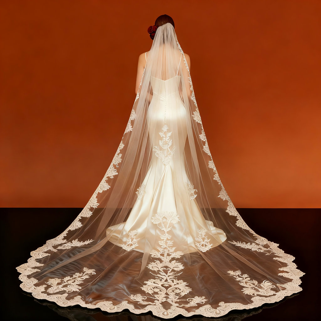Veil&Vow Luxury Cathedral Length Bridal Veil | Elegant High-End Bride Veil for Luxe Wedding Ceremonies