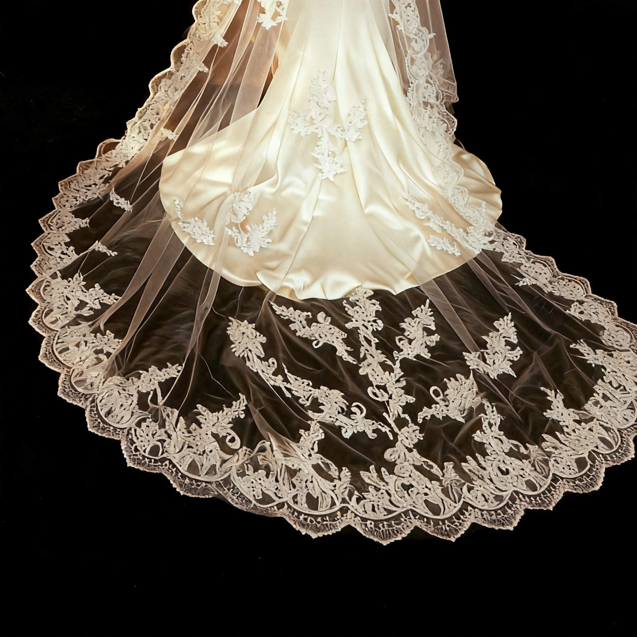 Veil&Vow Sheer Tulle Cathedral Length Bridal Veil - Luxury Wedding Veil with Intricate Floral Embroidery