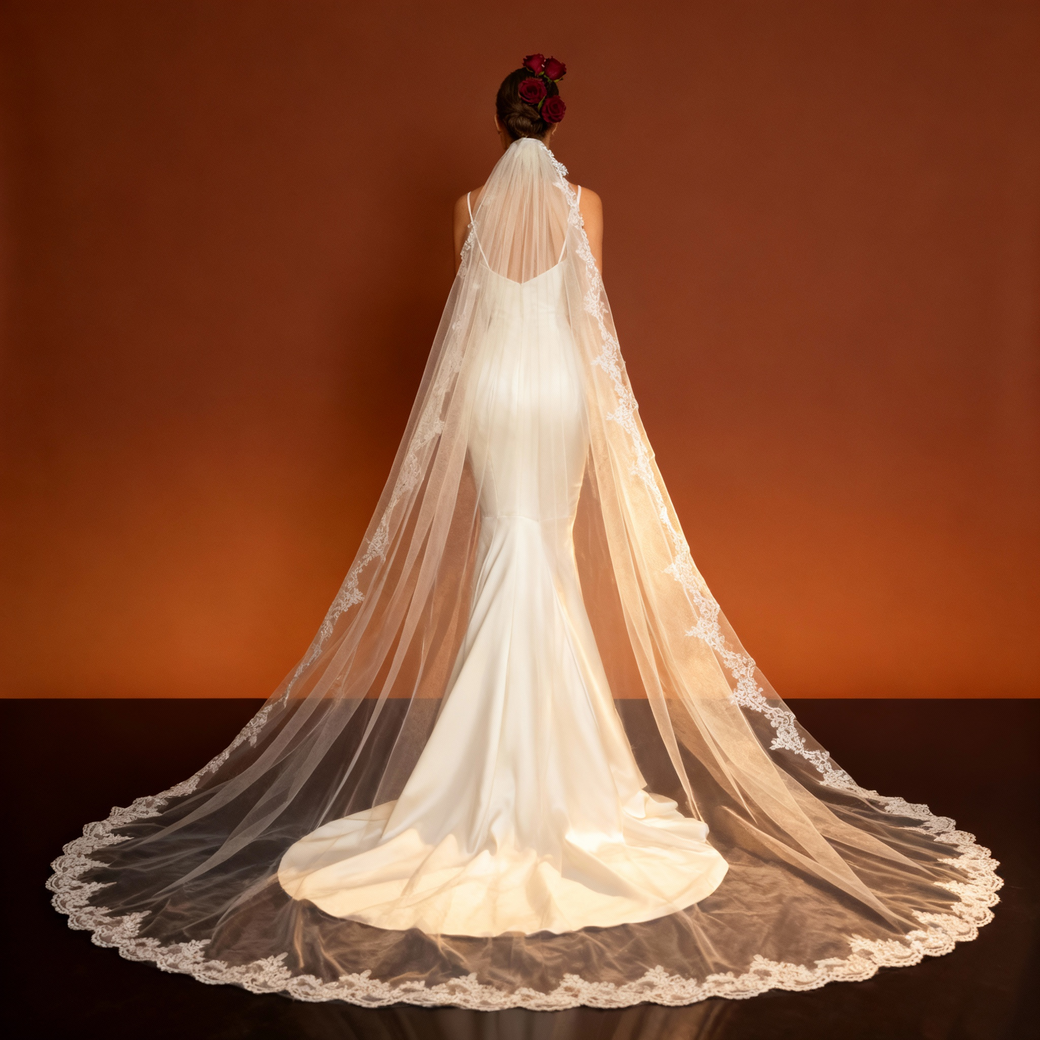 Veil&Vow Bridal Veil - Sheer Tulle Wedding Veil with Delicate Side & Edge Lace Trim