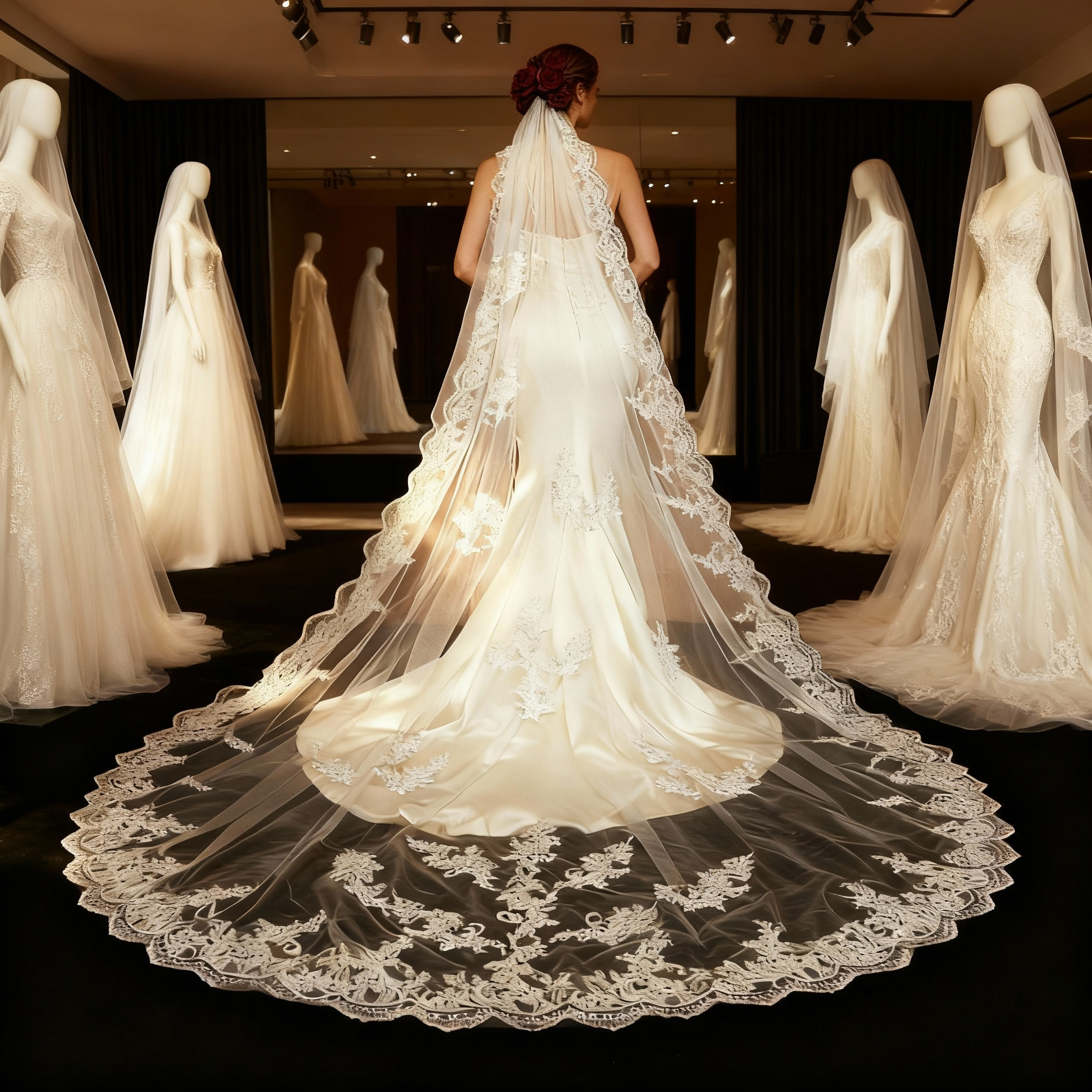 Veil&Vow Sheer Tulle Cathedral Length Bridal Veil - Luxury Wedding Veil with Intricate Floral Embroidery