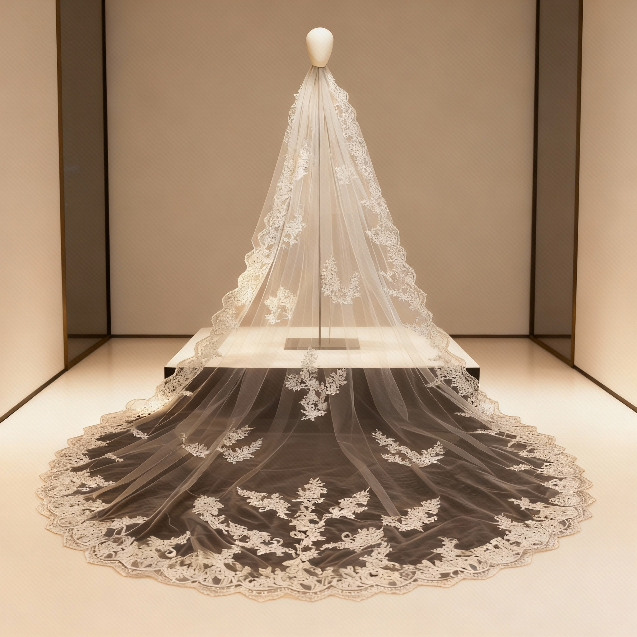 Veil&Vow Sheer Tulle Cathedral Length Bridal Veil - Luxury Wedding Veil with Intricate Floral Embroidery